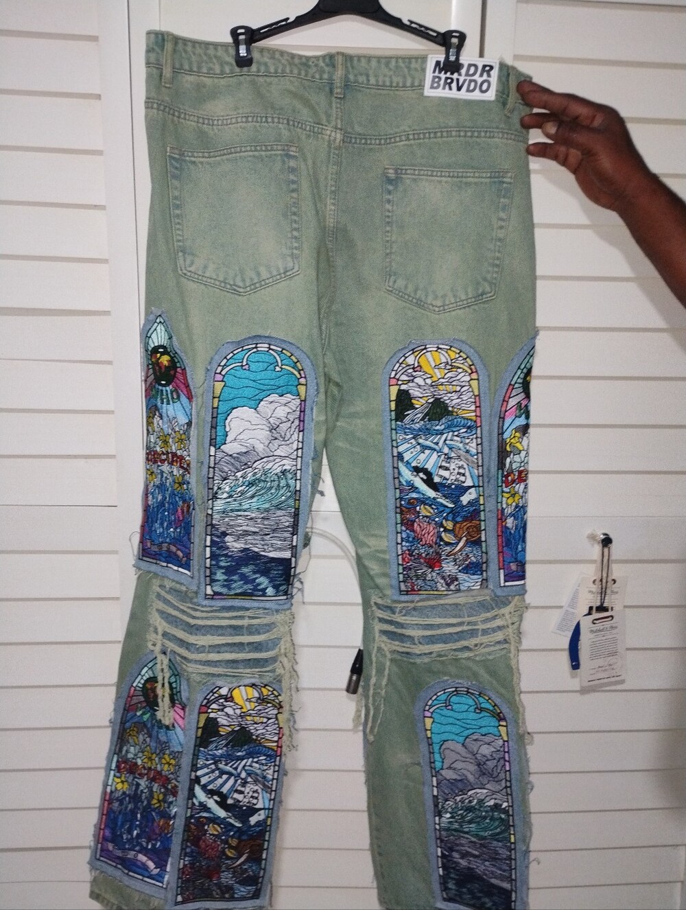 Who Decides War X Bravado Painted Patchwork Stained Glass Panel Distressed Jeans